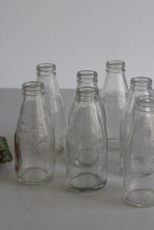 8 Vintage 1/2 Pint Glass Milk Bottles - Kernow Furniture