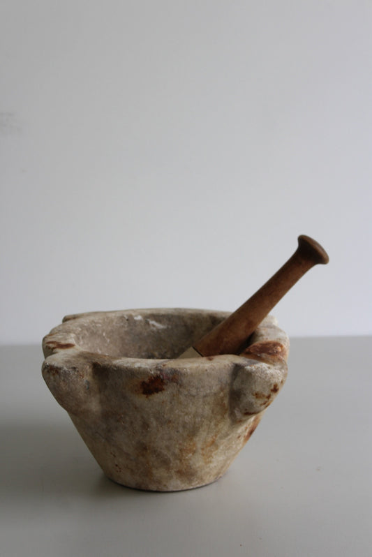 Antique Marble Pestle & Mortar - Kernow Furniture