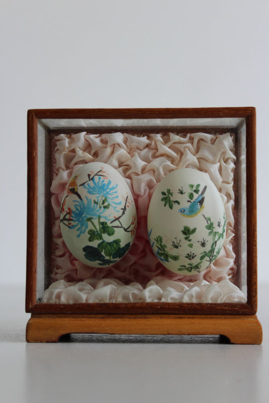 Pair Vintage Hand Painted Oriental Eggs - Kernow Furniture