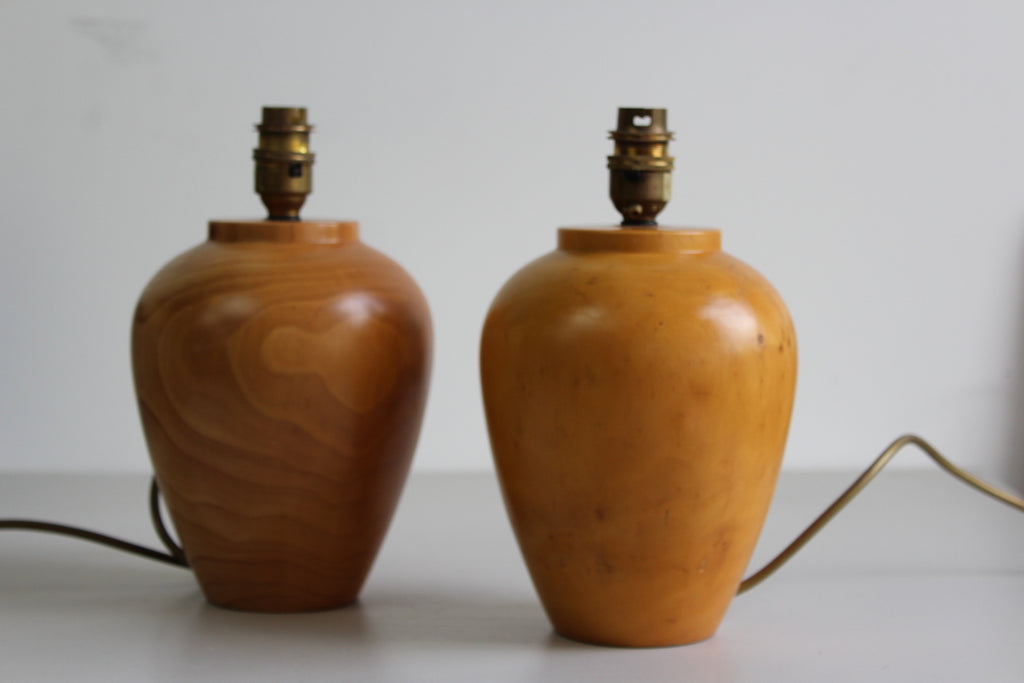 Pair Turned Wooden Table Lamps - Kernow Furniture
