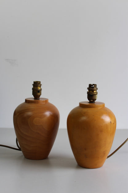 Pair Turned Wooden Table Lamps - Kernow Furniture