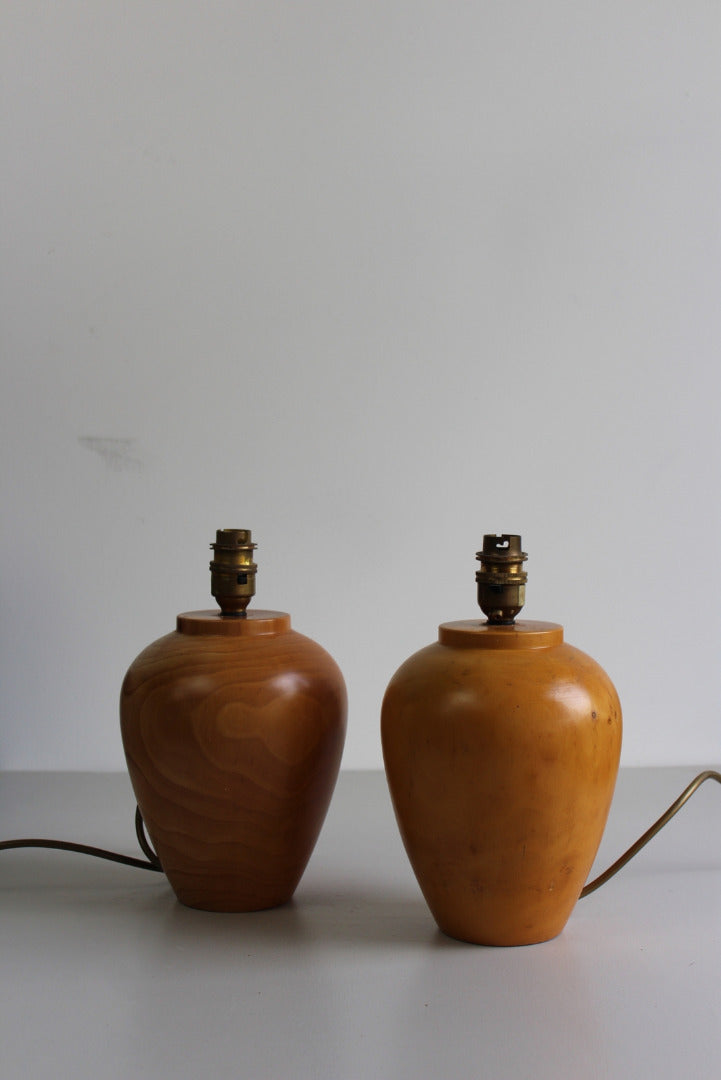 Pair Turned Wooden Table Lamps - Kernow Furniture