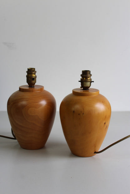 Pair Turned Wooden Table Lamps - Kernow Furniture