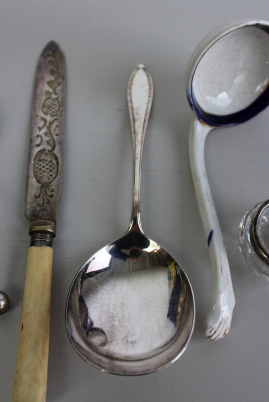 Collection VIntage Cutlery - Gravy Ladle Sugar Spoon Cake Knife - Kernow Furniture