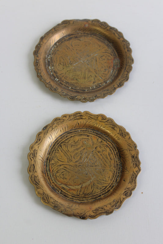 Pair Vintage Eastern Indian Brass Pin Dishes - Kernow Furniture