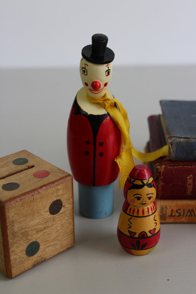 Vintage Childs Money Box Wooden Clown - Kernow Furniture