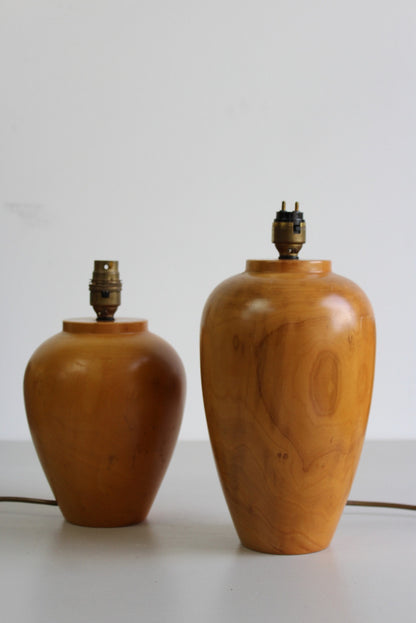 Pair Turned Wooden Table Lamps - Kernow Furniture