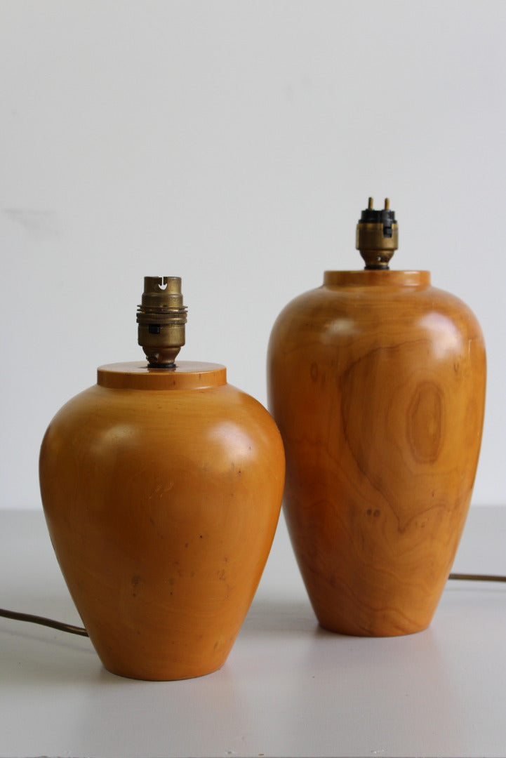 Pair Turned Wooden Table Lamps - Kernow Furniture