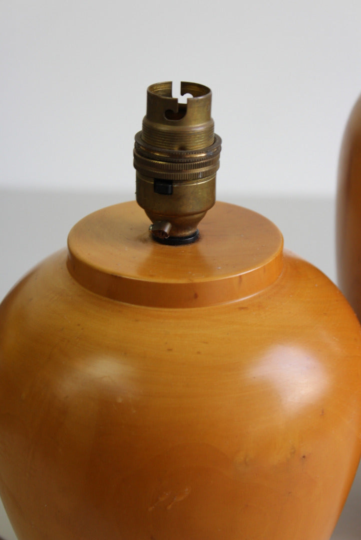 Pair Turned Wooden Table Lamps - Kernow Furniture