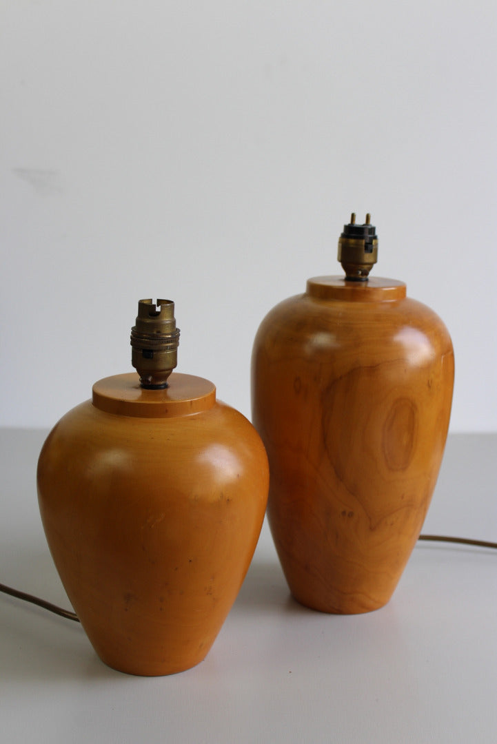 Pair Turned Wooden Table Lamps - Kernow Furniture