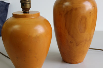 Pair Turned Wooden Table Lamps - Kernow Furniture