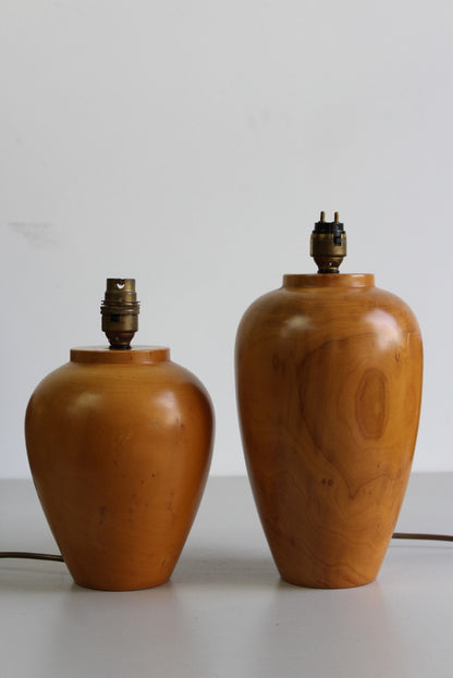 Pair Turned Wooden Table Lamps - Kernow Furniture