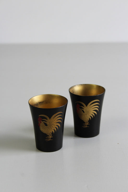 Pair Japanese Black Lacquer Cups - Kernow Furniture