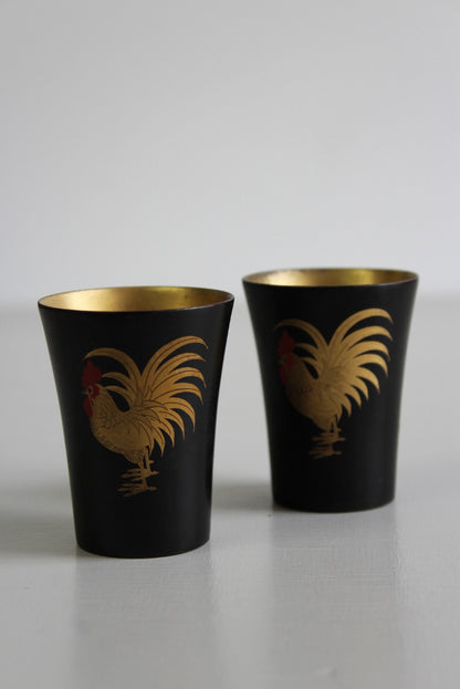 Pair Japanese Black Lacquer Cups - Kernow Furniture