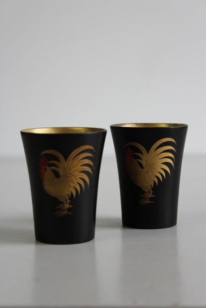 Pair Japanese Black Lacquer Cups - Kernow Furniture