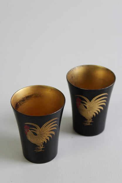 Pair Japanese Black Lacquer Cups - Kernow Furniture