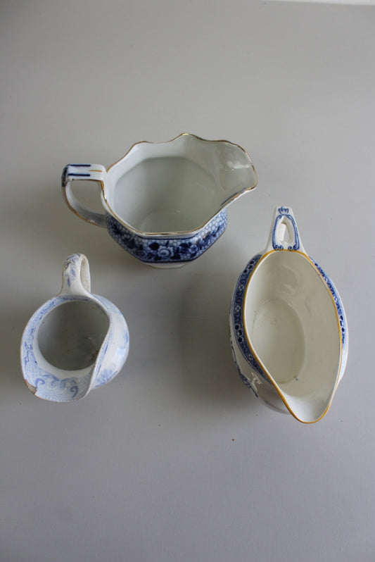 3 Vintage Blue & White Jugs - Kernow Furniture