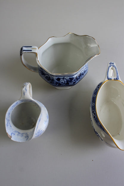 3 Vintage Blue & White Jugs - Kernow Furniture