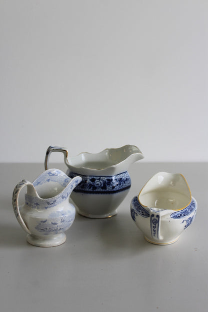 3 Vintage Blue & White Jugs - Kernow Furniture