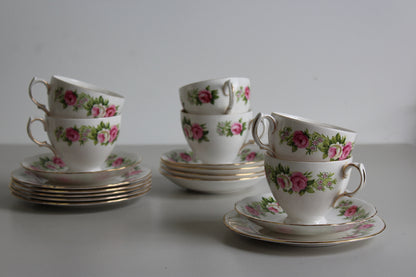 6 Colclough Rose Bone China Cups Saucers - Kernow Furniture