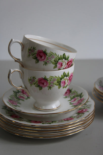 6 Colclough Rose Bone China Cups Saucers - Kernow Furniture