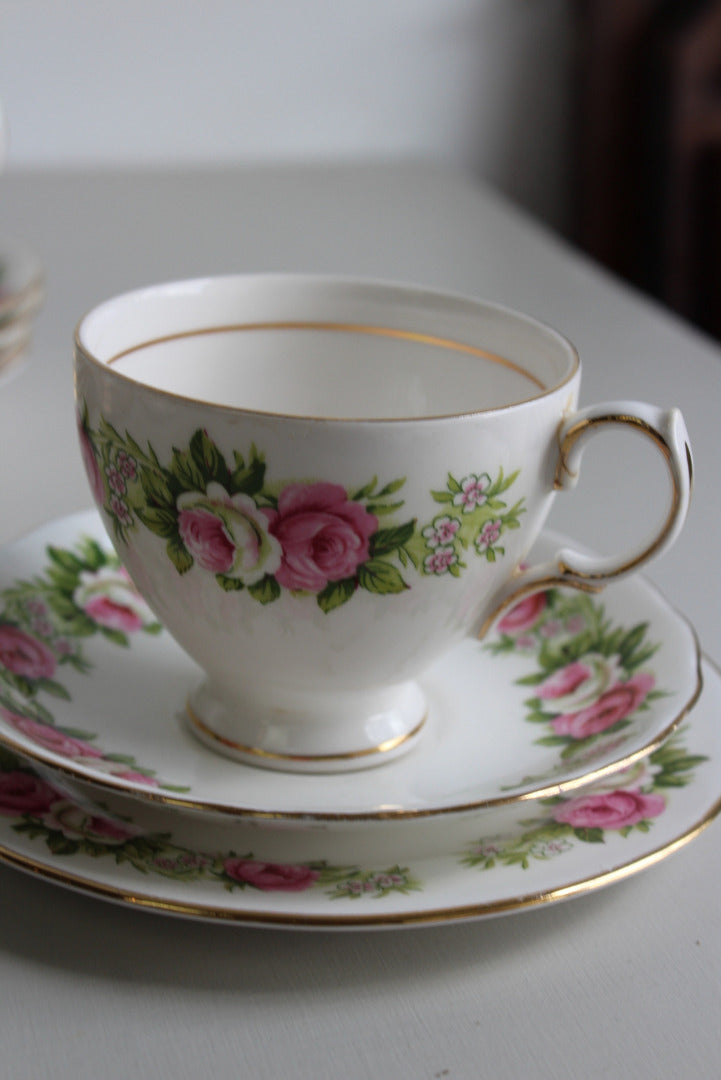 6 Colclough Rose Bone China Cups Saucers - Kernow Furniture