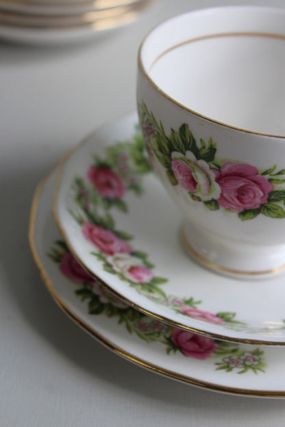 6 Colclough Rose Bone China Cups Saucers - Kernow Furniture