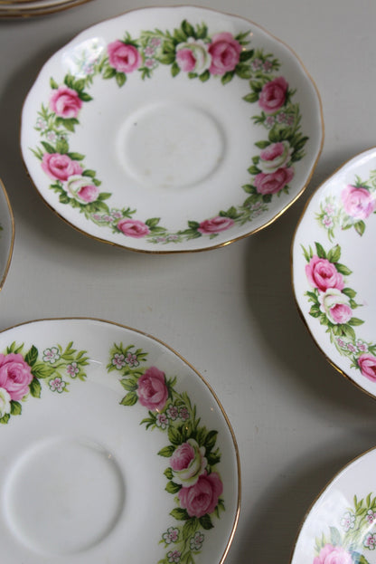 6 Colclough Rose Bone China Cups Saucers - Kernow Furniture