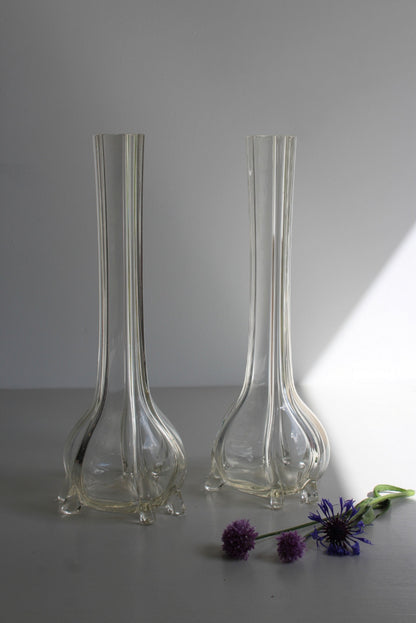 Pair Vintage Clear Glass Vase - Kernow Furniture