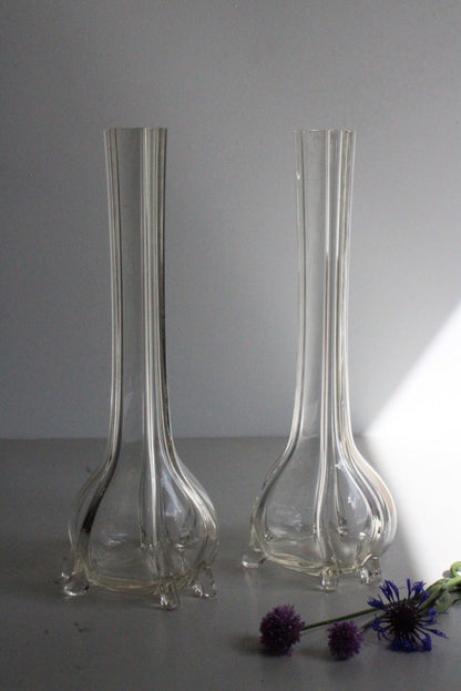 Pair Vintage Clear Glass Vase - Kernow Furniture