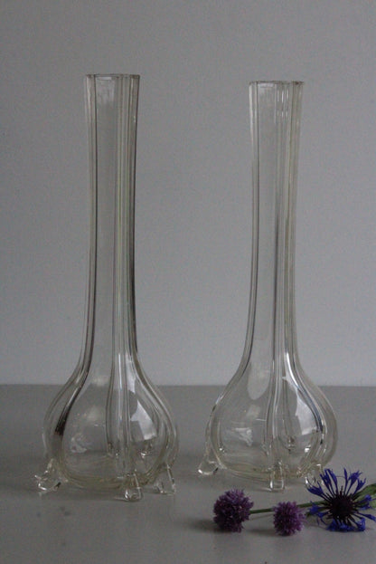 Pair Vintage Clear Glass Vase - Kernow Furniture