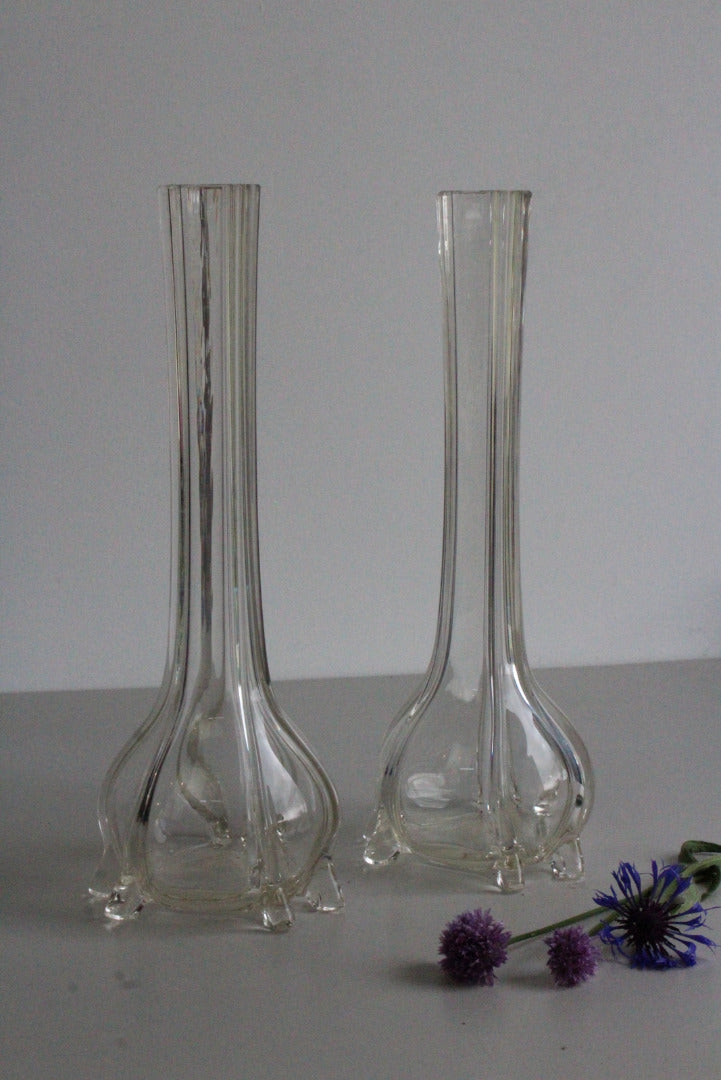 Pair Vintage Clear Glass Vase - Kernow Furniture