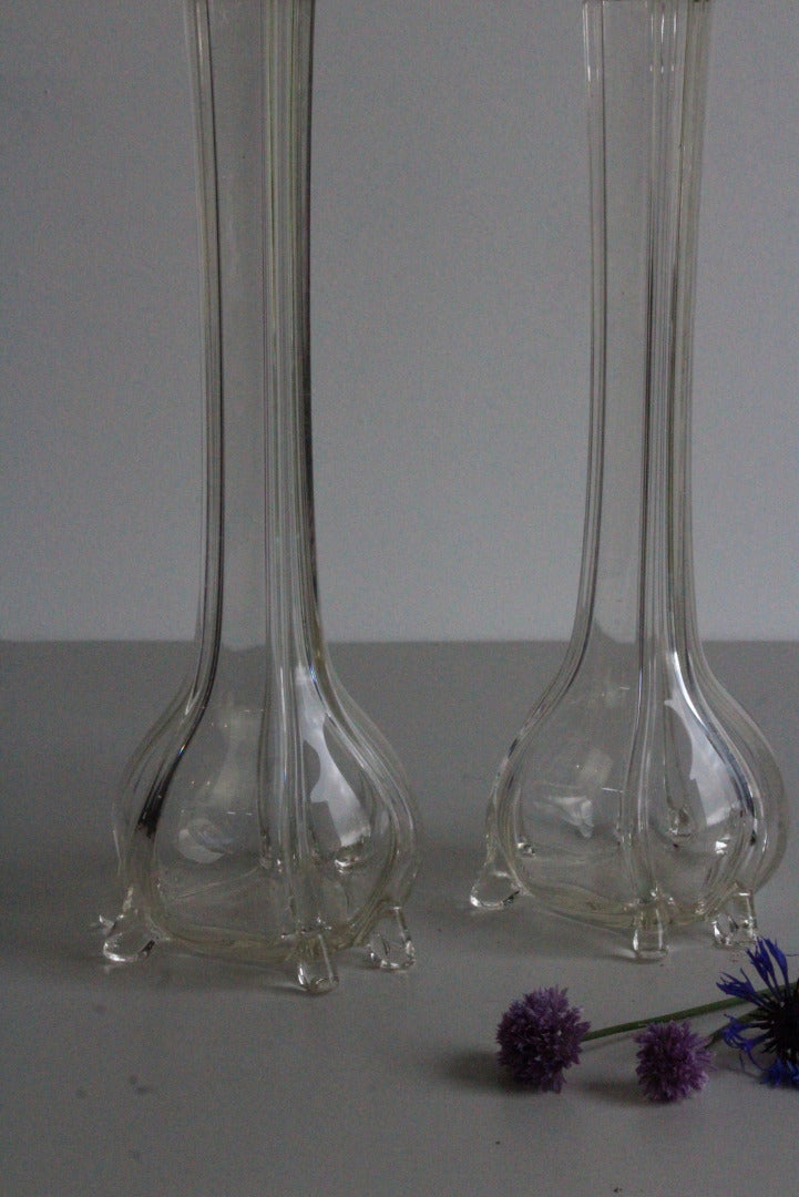 Pair Vintage Clear Glass Vase - Kernow Furniture