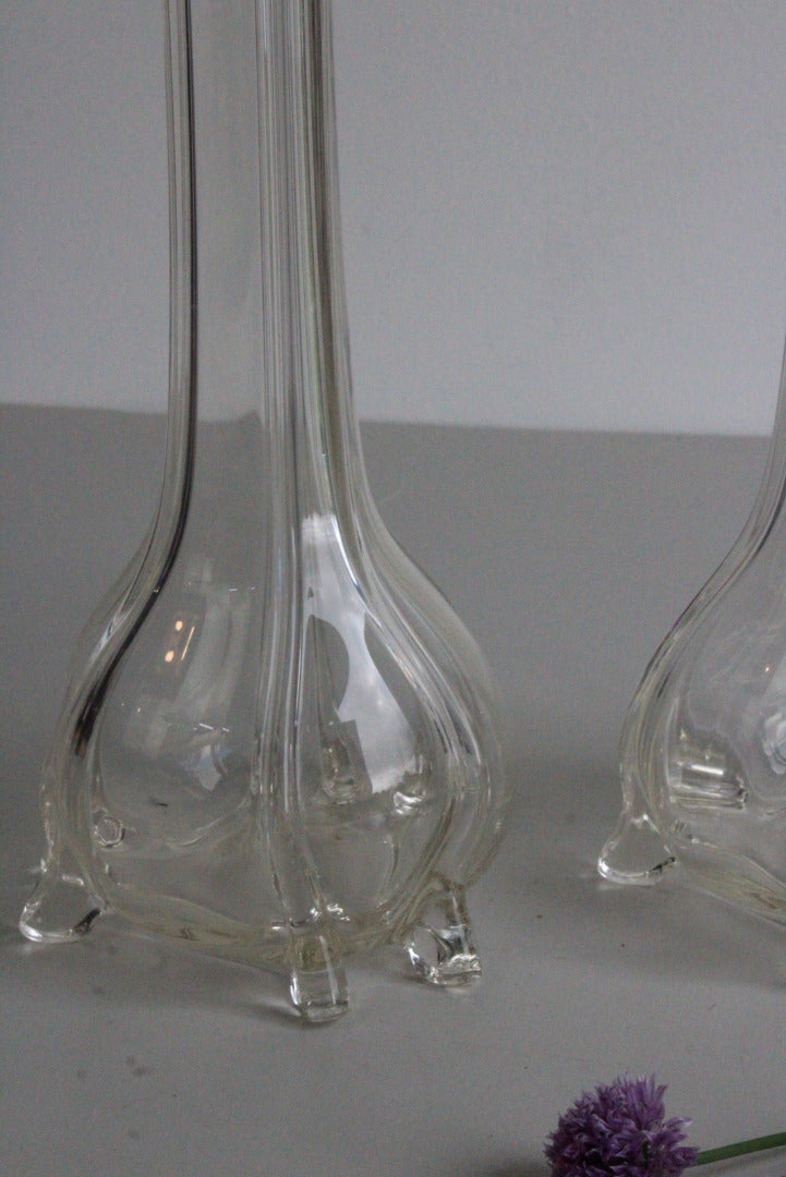 Pair Vintage Clear Glass Vase - Kernow Furniture