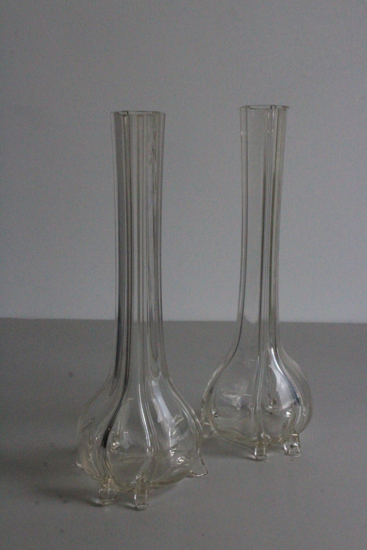 Pair Vintage Clear Glass Vase - Kernow Furniture