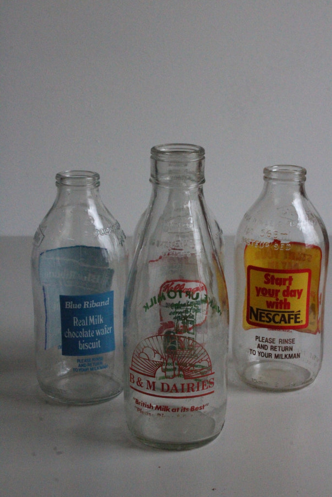 Vintage Glass Pint Milk Bottles - Kernow Furniture