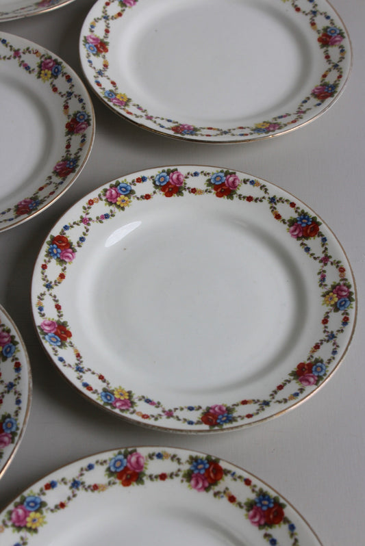 6 Vintage Pheonix Floral Tea Plates - Kernow Furniture