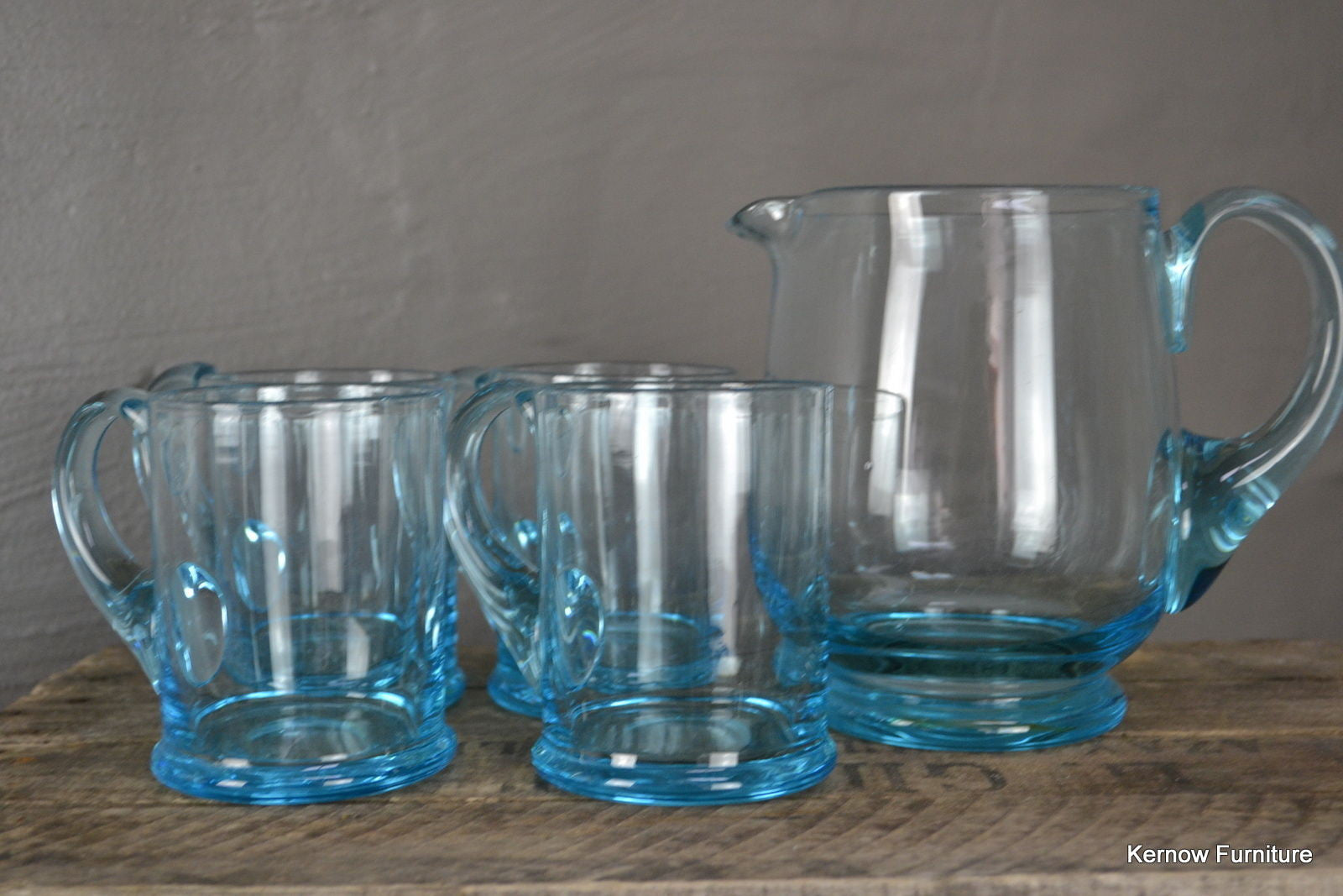 4 Blue Glass Mugs & Jug - Kernow Furniture