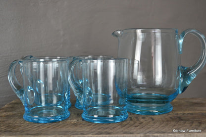 4 Blue Glass Mugs & Jug - Kernow Furniture