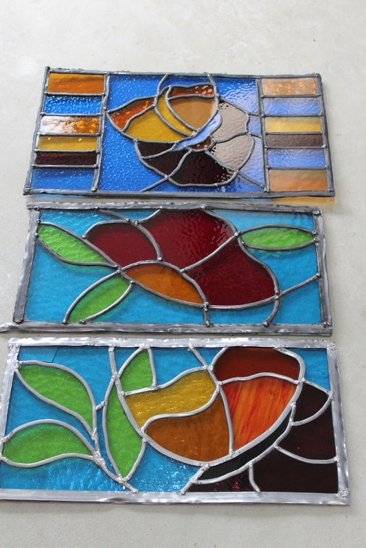 Three Hand Made Stained Glass Panels - Kernow Furniture