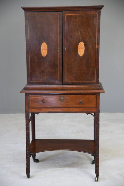 Antique Inlaid Mahogany Cabinet on Stand - Kernow Furniture