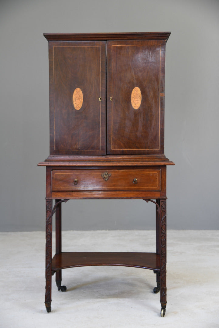 Antique Inlaid Mahogany Cabinet on Stand - Kernow Furniture