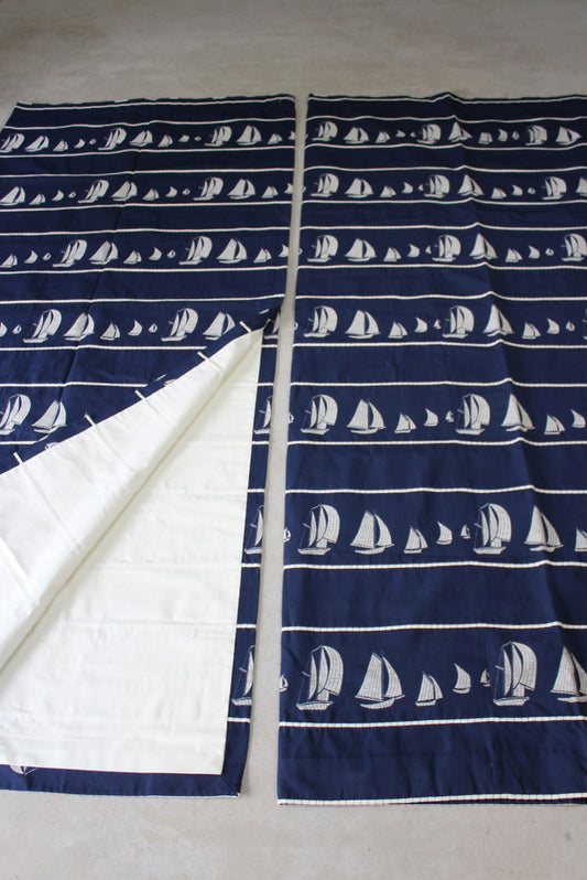 Pair Quality Nautical Blue Curtains - Kernow Furniture