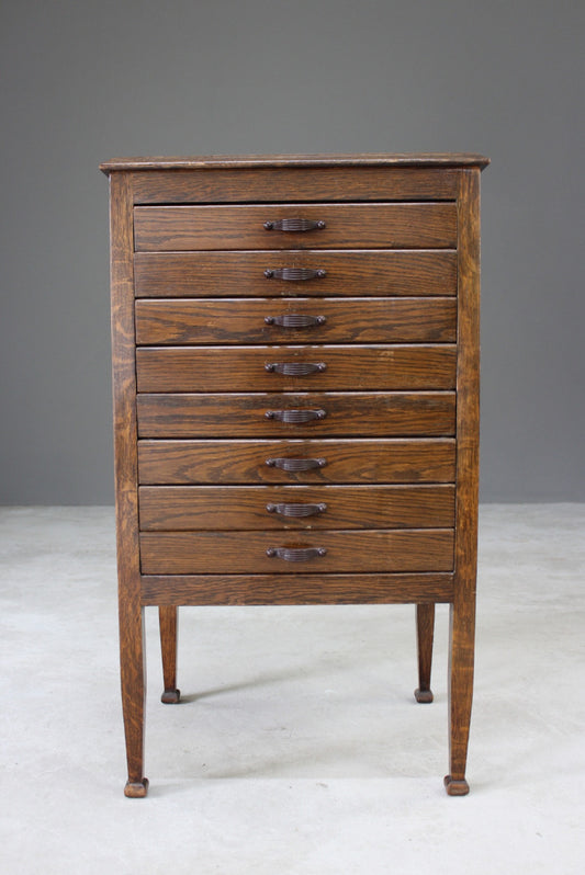 Vintage Oak Music Cabinet Shallow Drawers Office Filing - Kernow Furniture