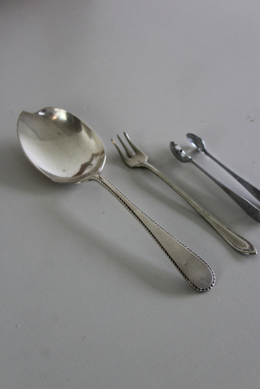 Vintage Cutlery EPNS fork spoon sugar tongs - Kernow Furniture