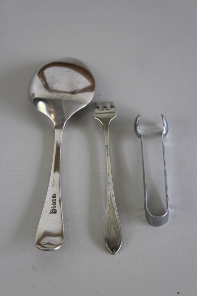 Vintage Cutlery EPNS fork spoon sugar tongs - Kernow Furniture