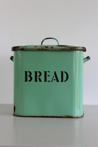 Vintage Green Enamel Bread Bin - Kernow Furniture