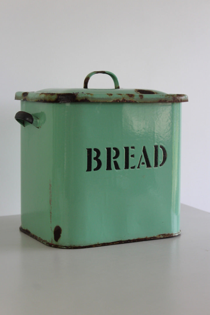 Vintage Green Enamel Bread Bin - Kernow Furniture