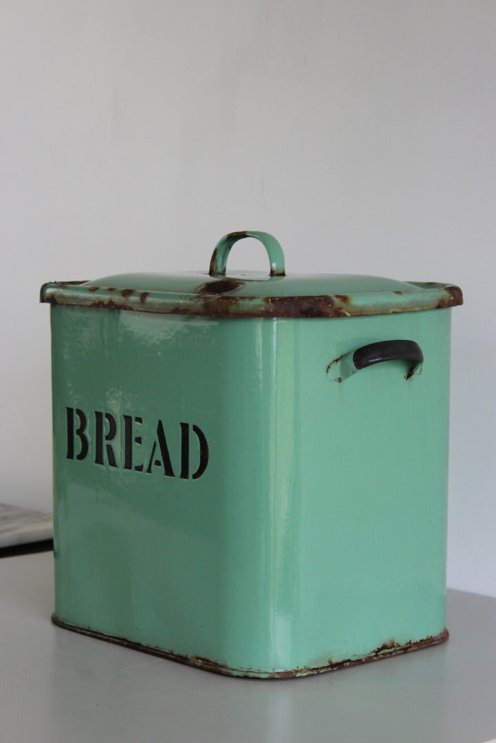 Vintage Green Enamel Bread Bin - Kernow Furniture