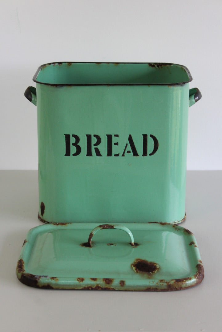 Vintage Green Enamel Bread Bin - Kernow Furniture